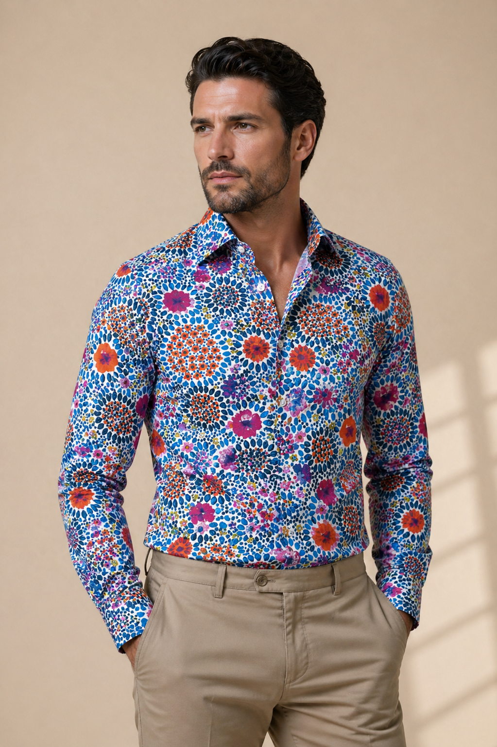 Blumenprint Hemd Slim Fit Blau