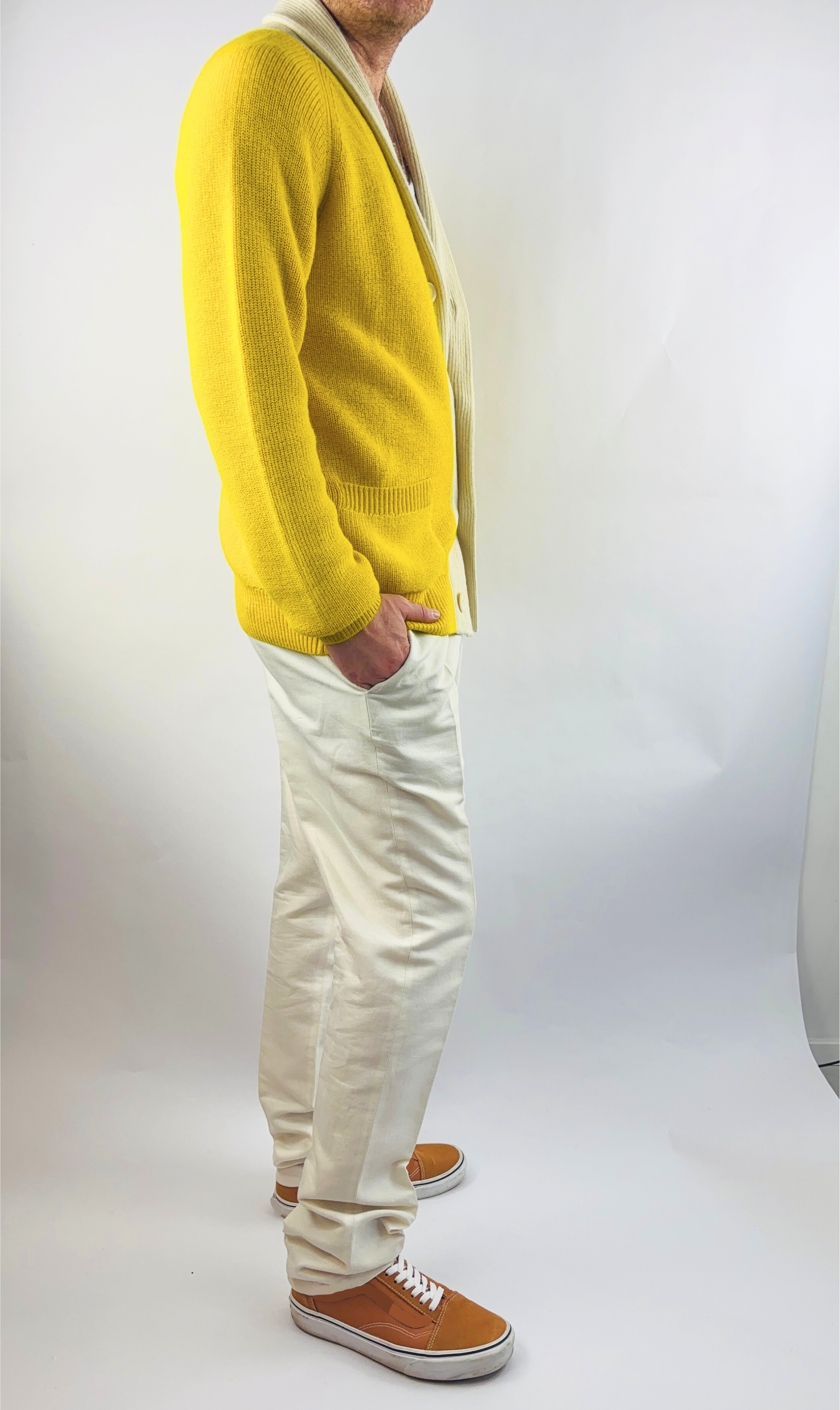 Strickjacke Handgemacht in Peru Baby Alpaka Wolle Regular Fit Schalkragen Gelb