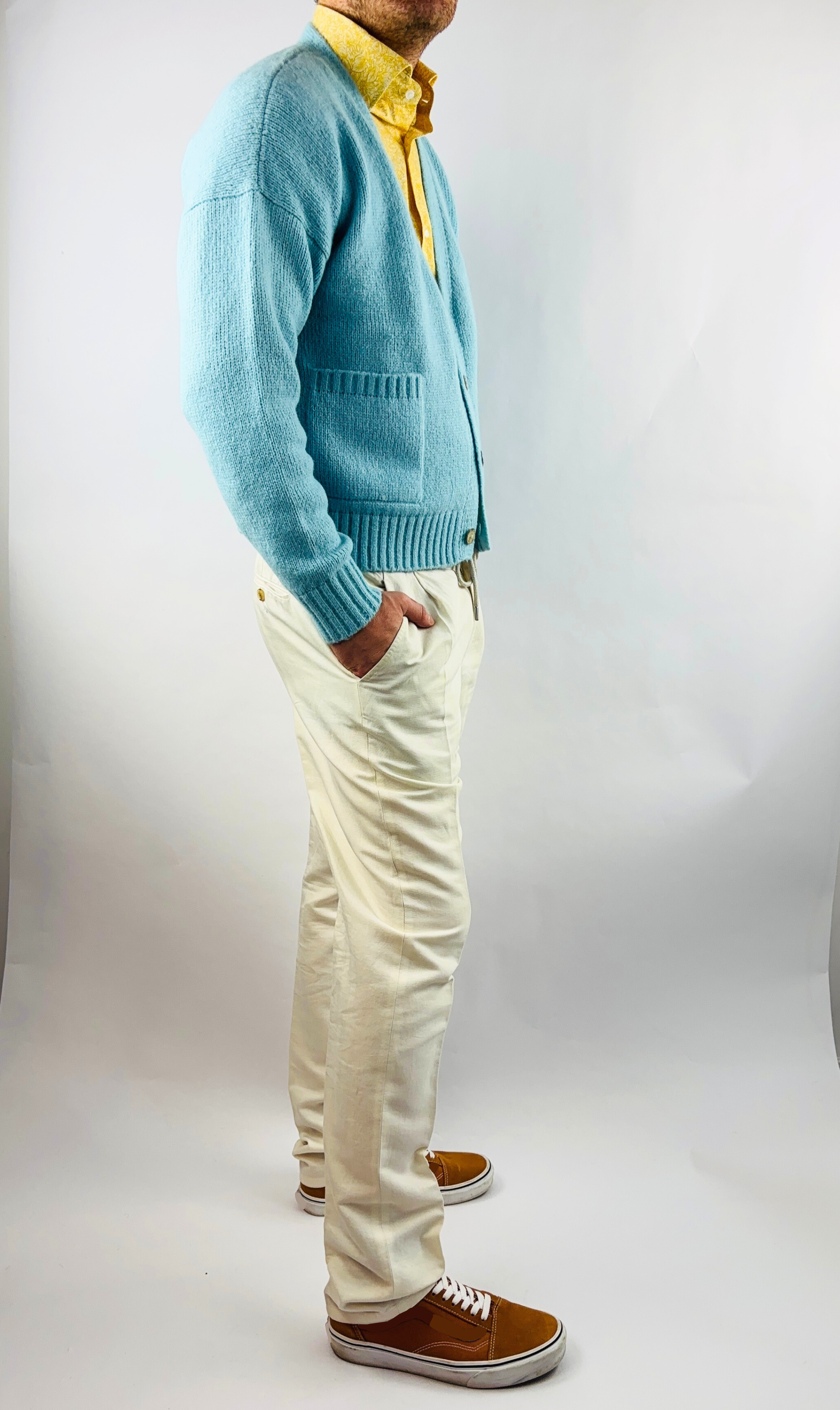 Alpaka/Seide Slim Fit V-Ausschnitt Blau