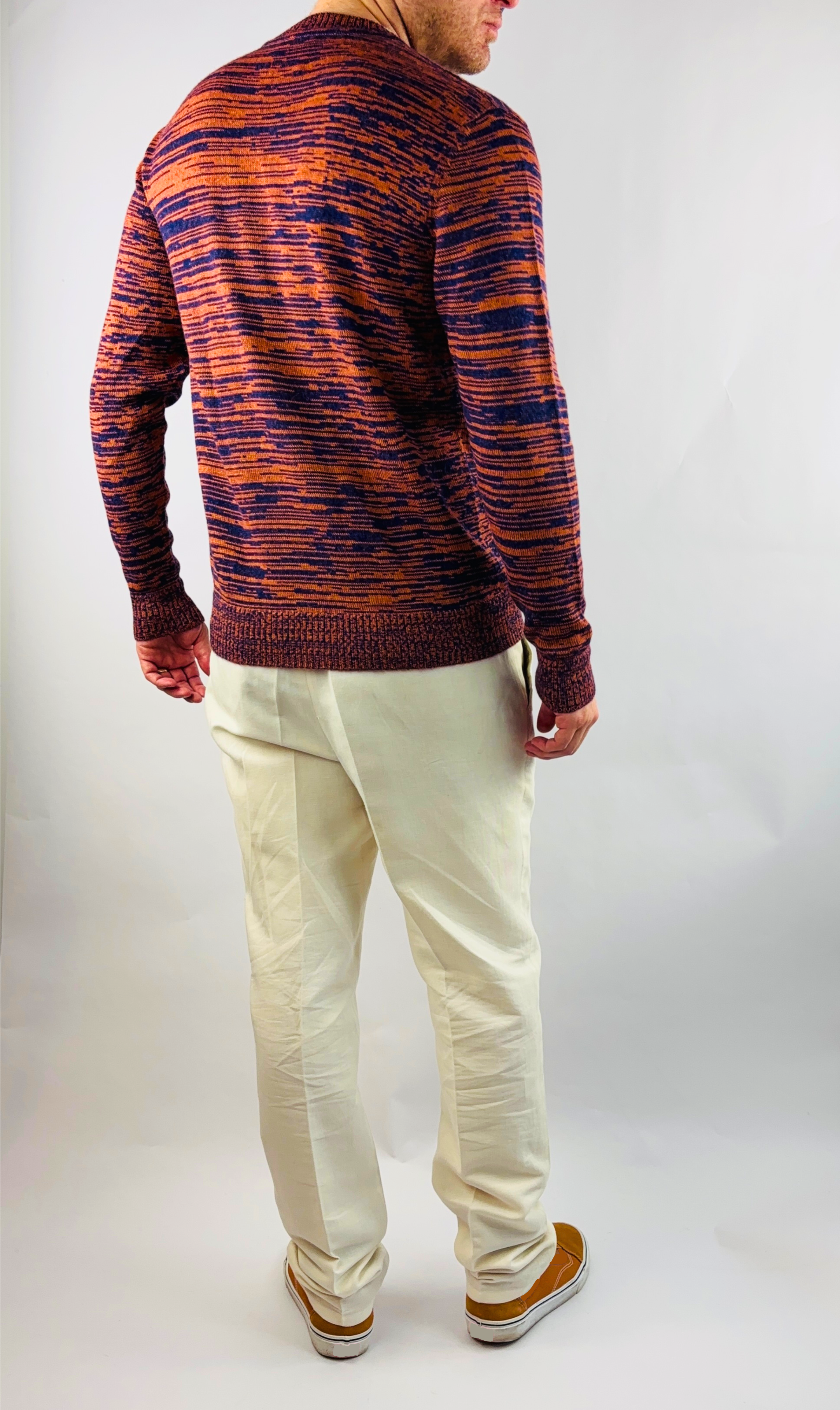 Pullover Handgemacht in Peru Baby Alpaka Wolle Slim Fit Rundhals Orange/Lila