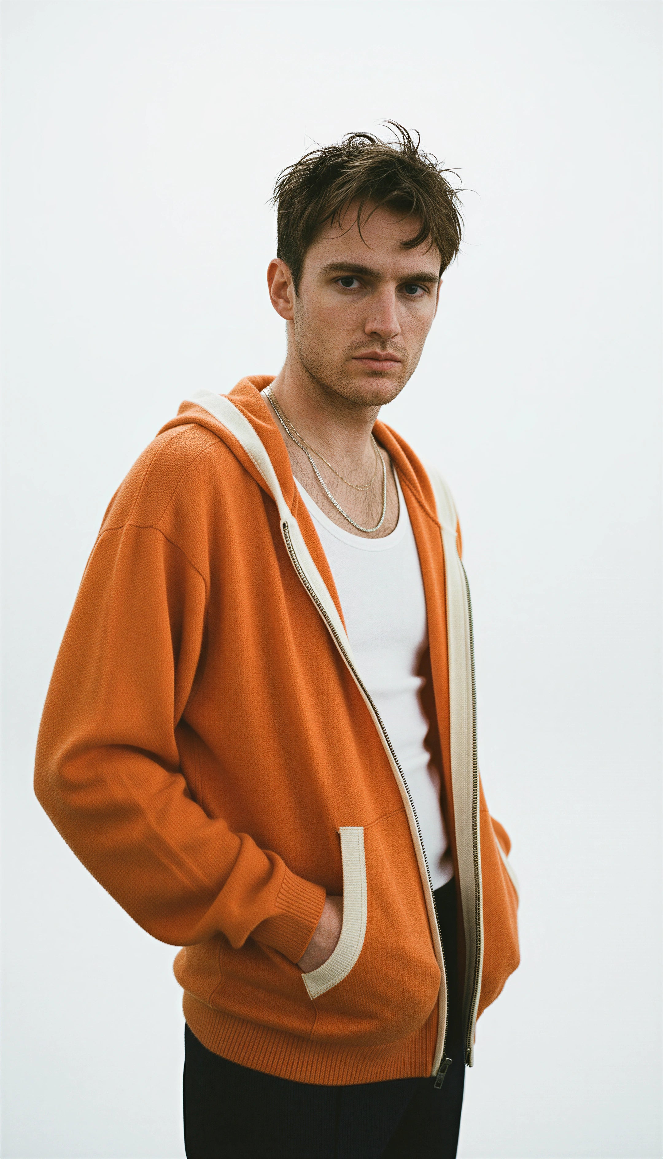 Hoodie Handgemacht in Peru Baby Alpaka Wolle Regular Fit Kapuze/Zipper Orange