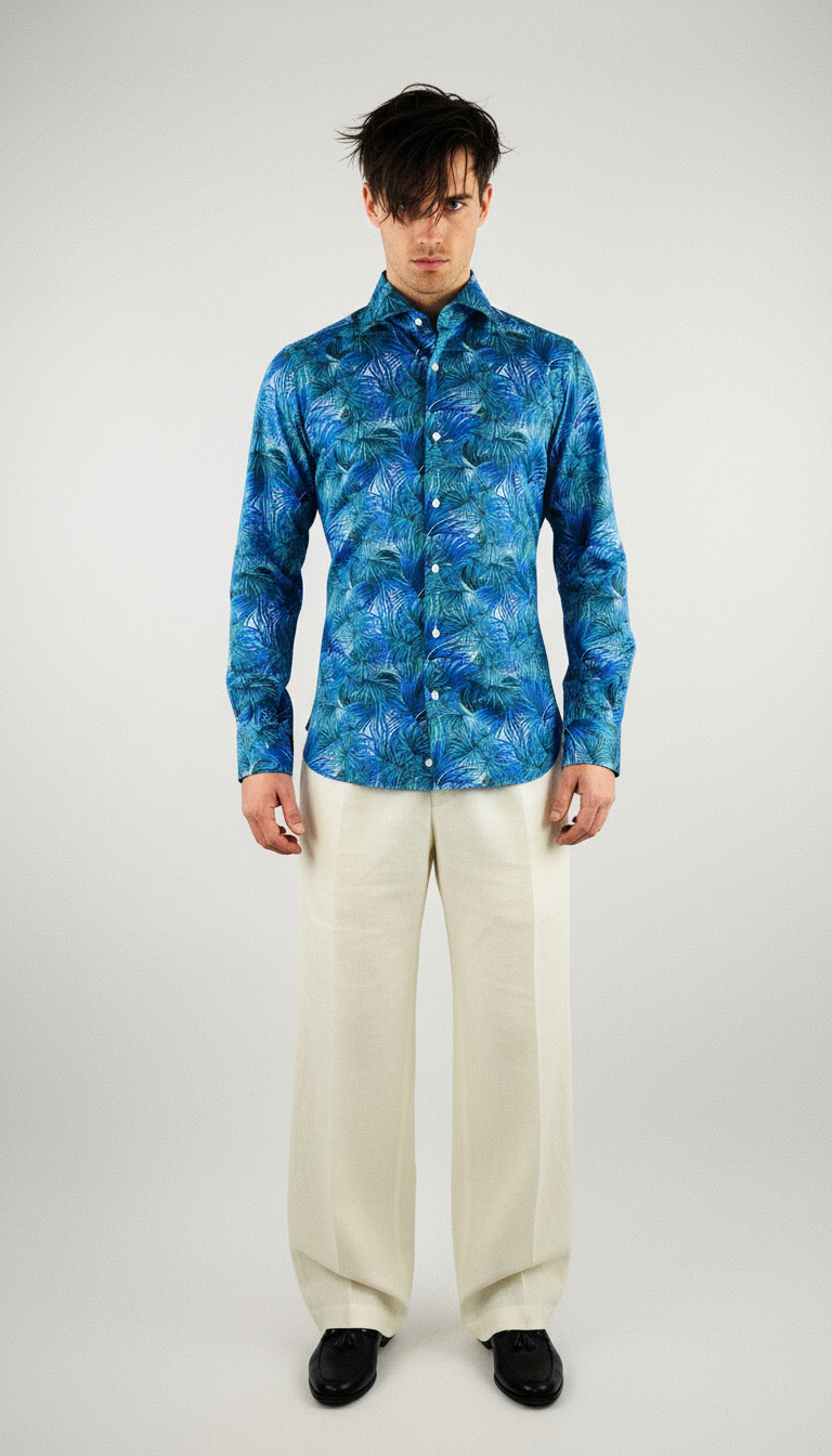 Hemd Handgemacht in Italien Slim Fit Palmen