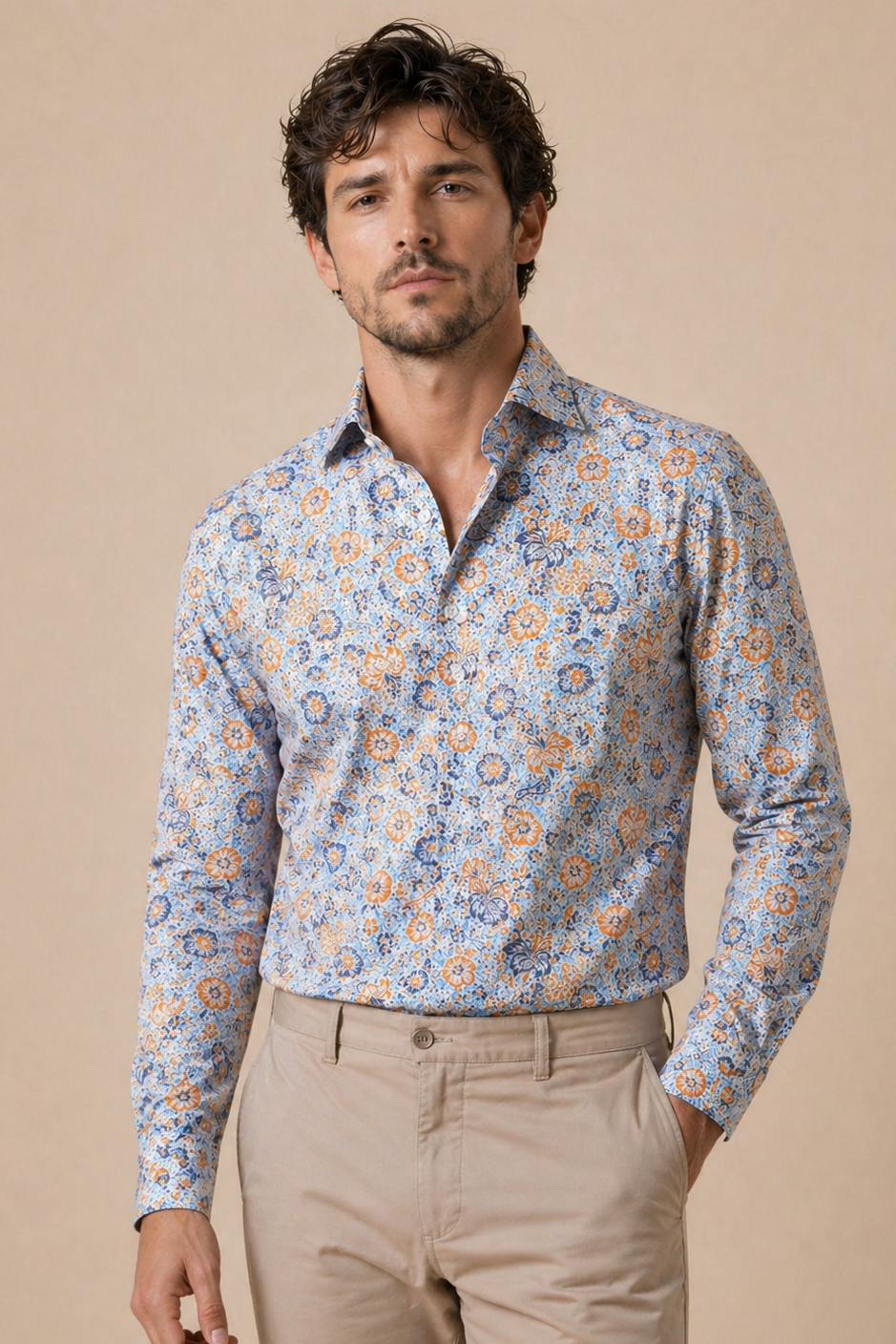 Blumenprint Hemd Slim Fit Hellblau