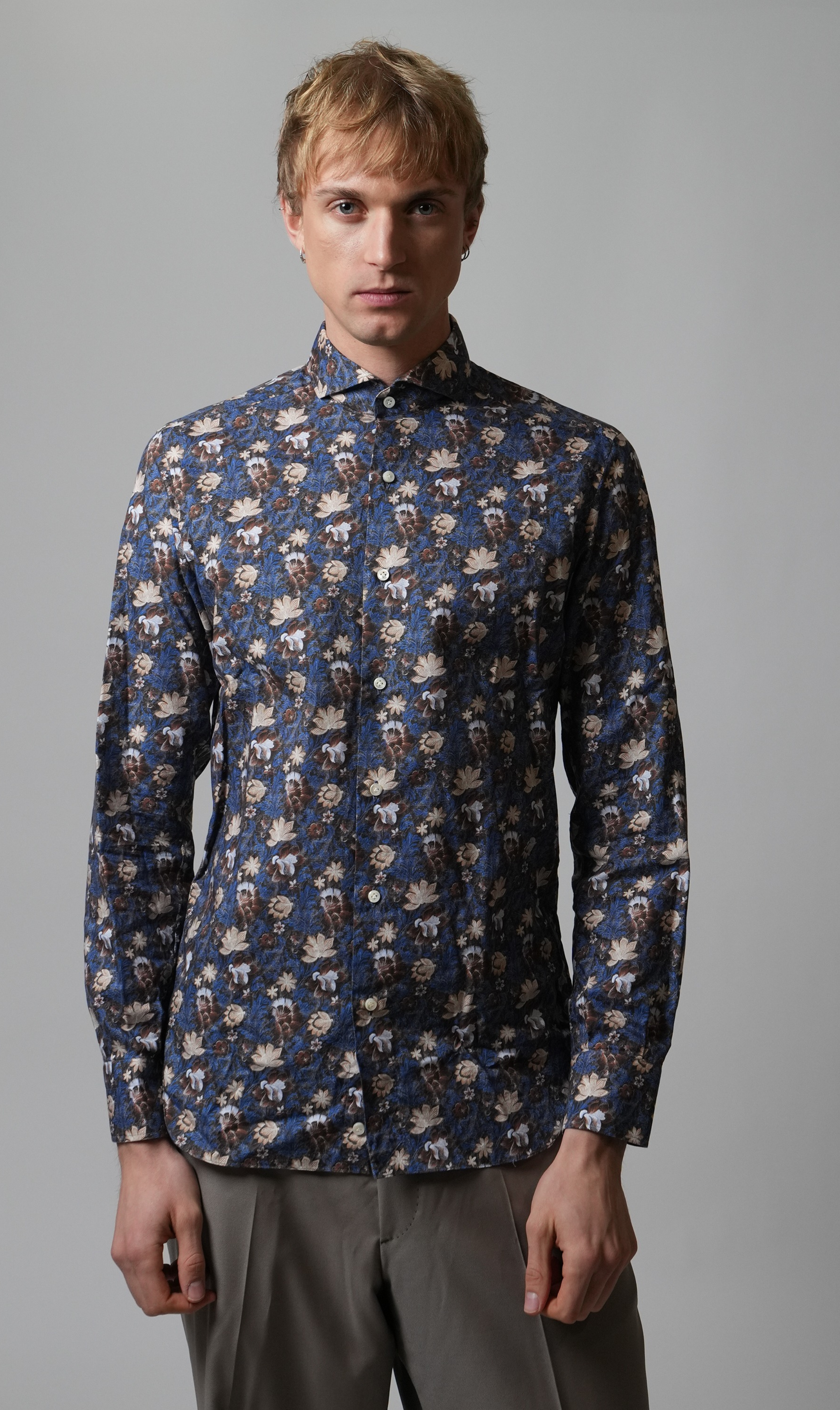 Shirt Handmade in Italy Regular Fit Flowers - Sample