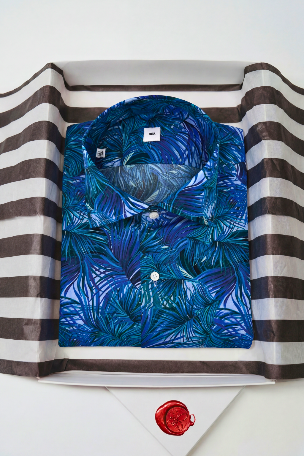 Palm Print Shirt Slim Fit Blue