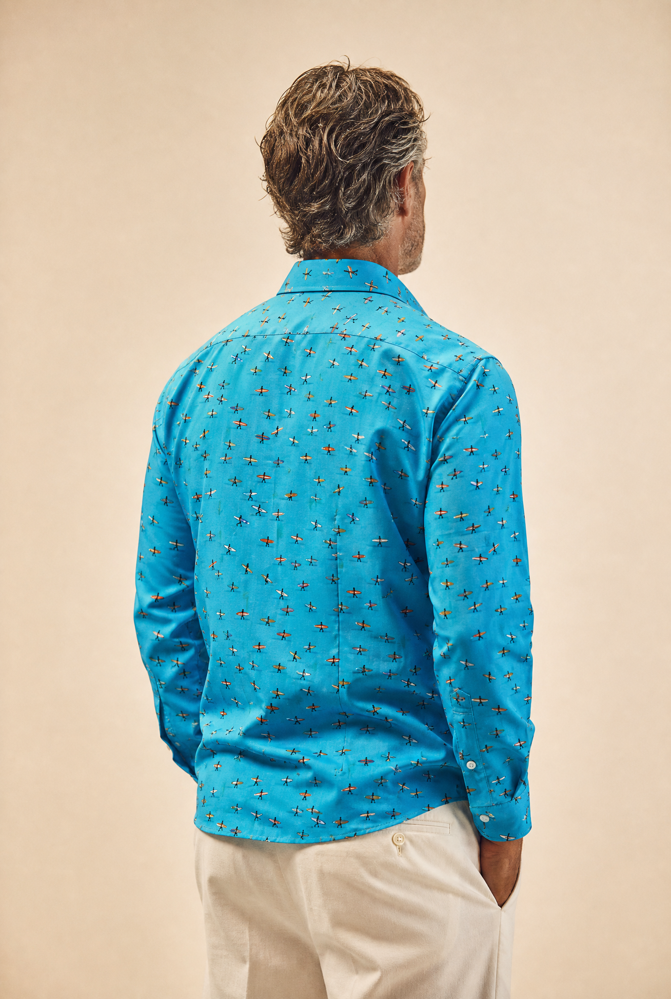 Surfer Print Slim Fit Shirt Turquoise