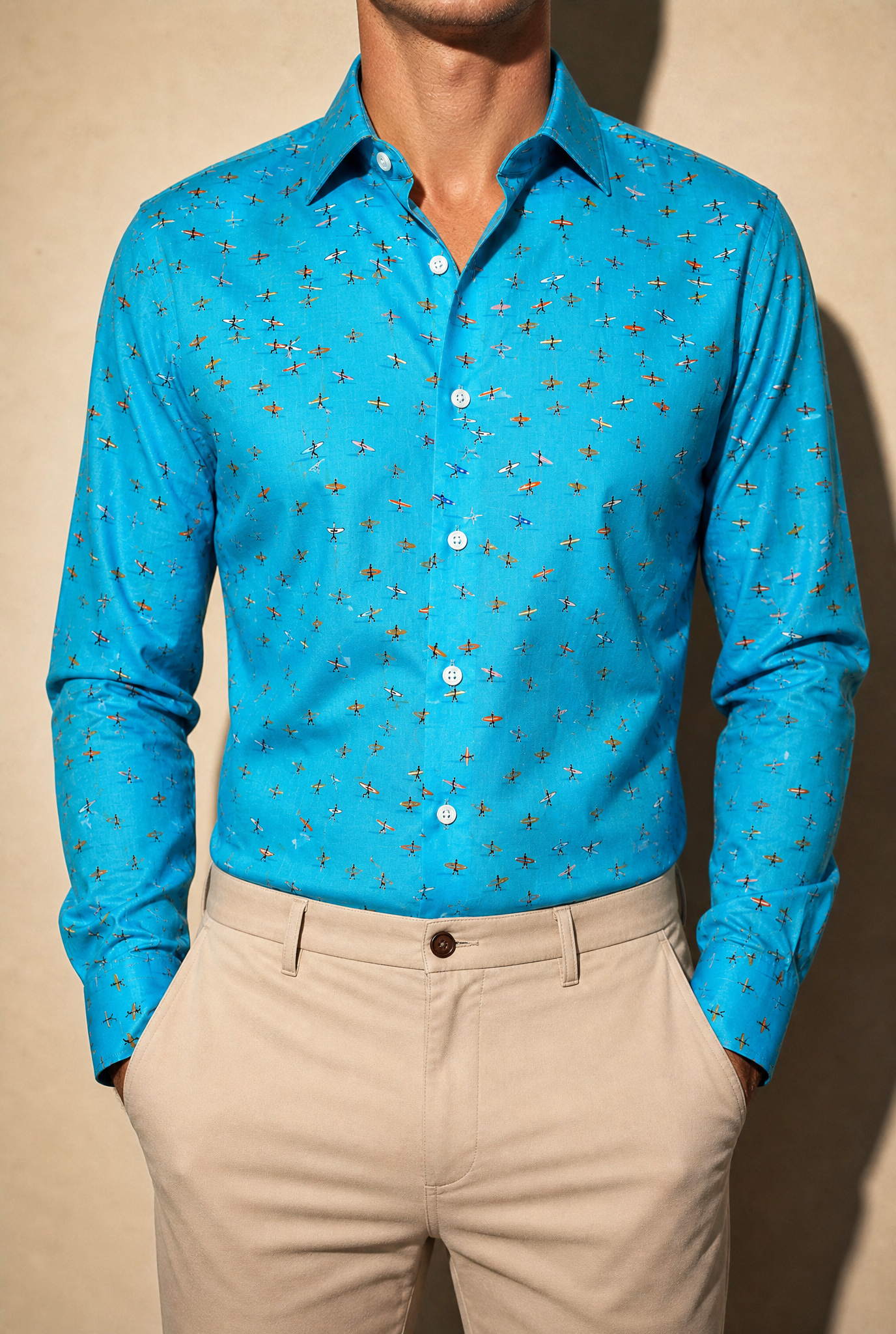 Surfer Print Slim Fit Shirt Turquoise