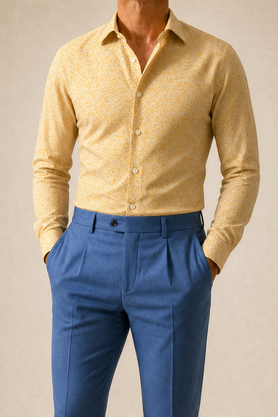Palmenprint Hemd Slim Fit Gelb