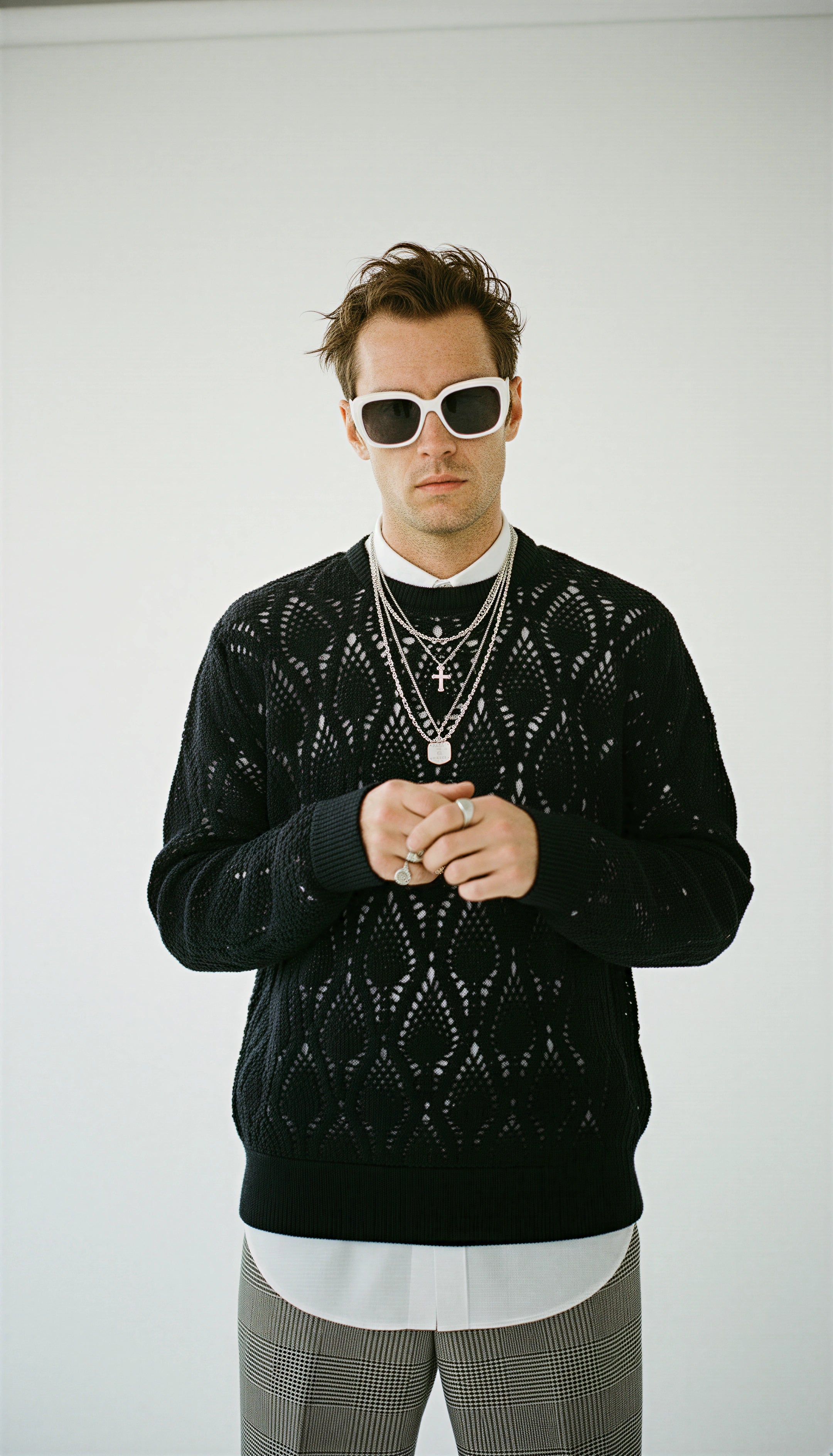 Crochet Pullover Handgemacht in Peru Baby Alpaka Wolle Regular Fit  Rundhals Schwarz