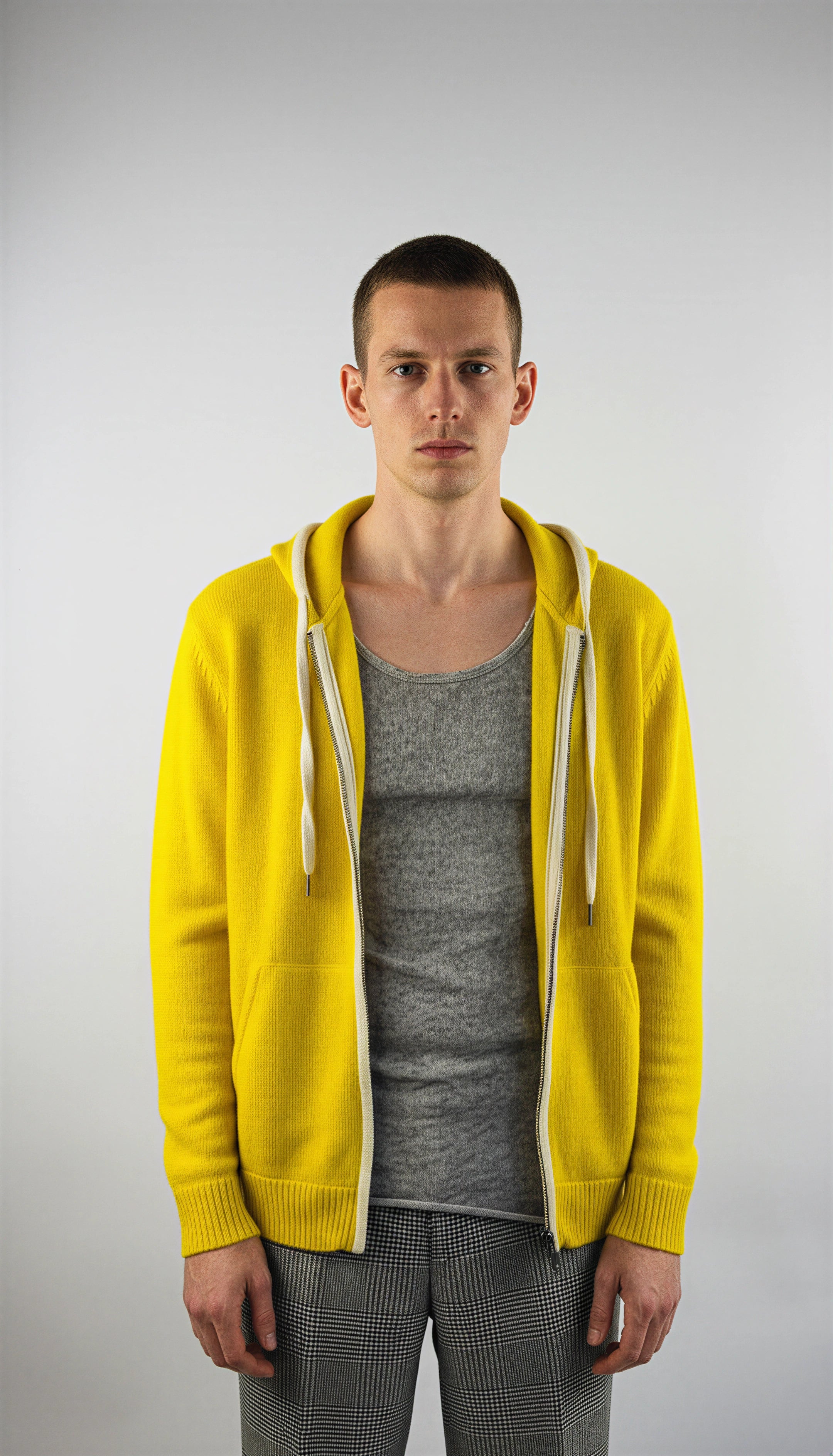 Hoodie Handgemacht in Peru Baby Alpaka Wolle Slim Fit Kapuze/Zipper Gelb